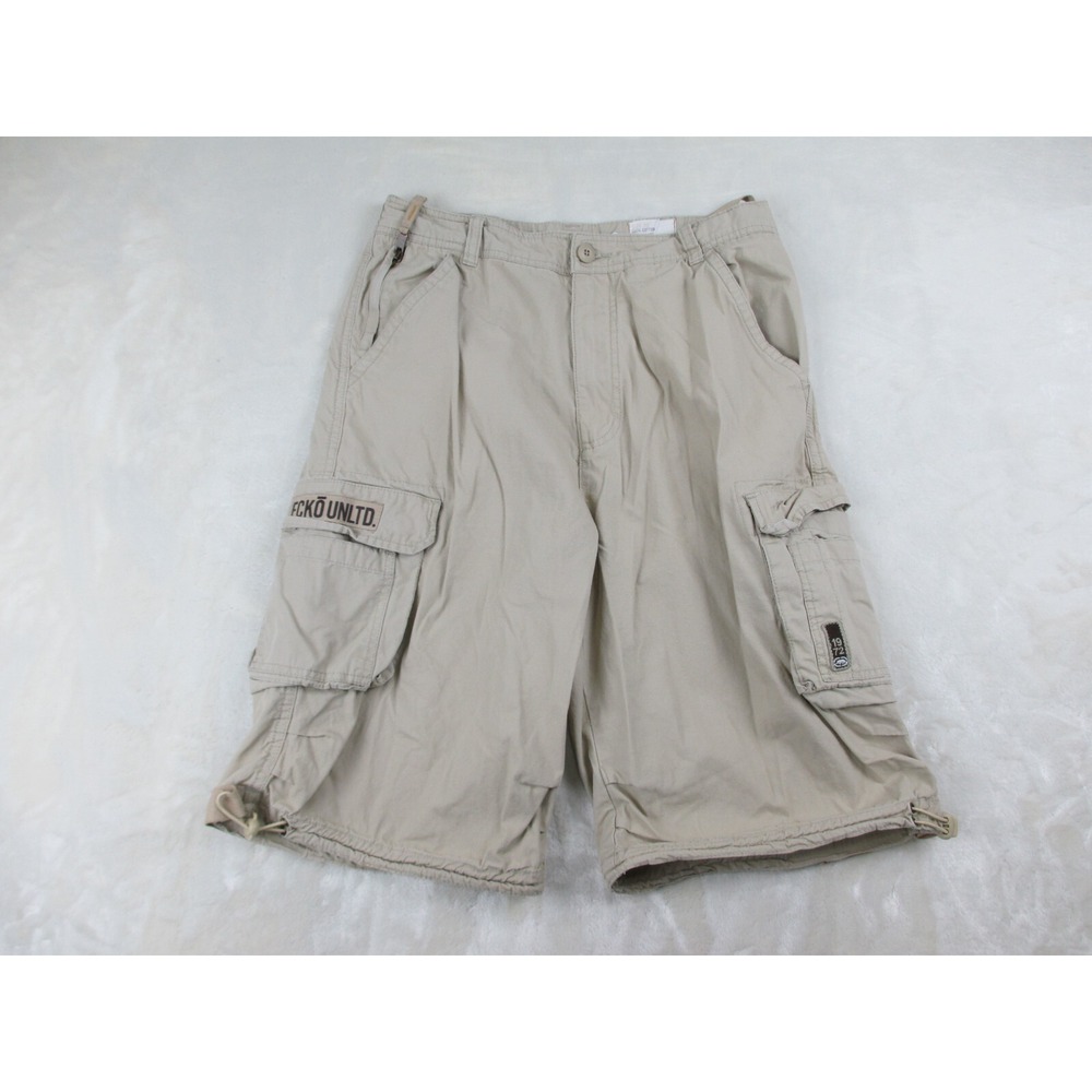 Ecko Unltd. Shorts Mens 30 Brown‎ Tan Cargo Pockets Y2K Ripstop Cotton Casual*